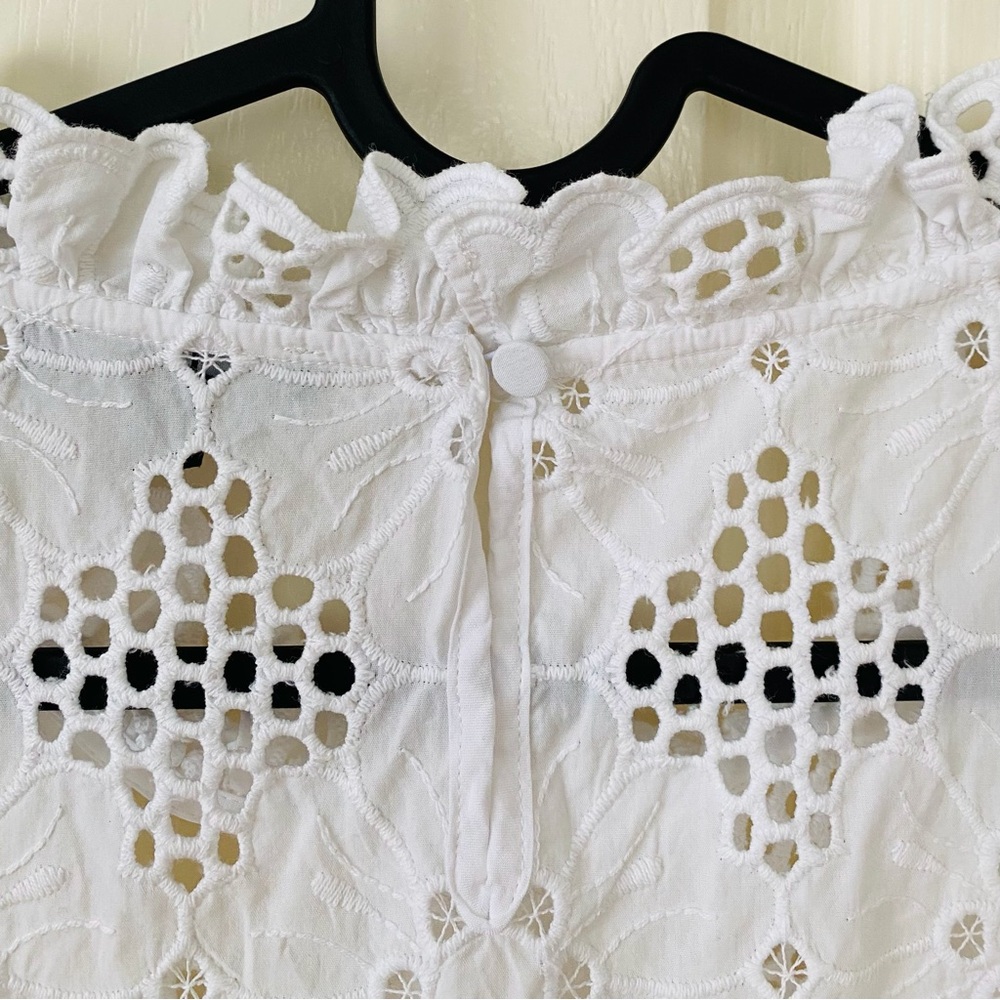 $128 NWOT J.Crew Fleur Ruffle Mock Neck White Eyelet Sleeveless Top Blouse XL - Picture 8 of 11
